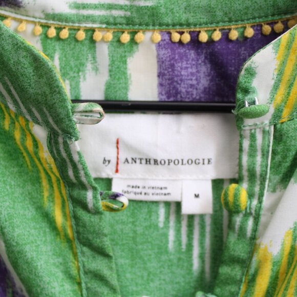 Anthropologie Green Sharona Henley Puffed Sleeve Blouse Size Medium - Picture 5 of 11
